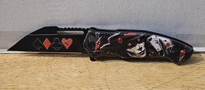 TATTOO LADY ACE HEARTS CARDS POKER SPRING ASSISTED KNIFE WITH BELT CLIP