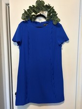 Tahari-Levine Studio Blue Scallop Shift Dress Scoop Neck Flutter Sleeve 12