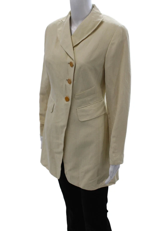 Blazer Tahari Mujer Beige Cuello Botón Frontal Lino Rayón Manga Larga Talla 4 Foto 2 de 4