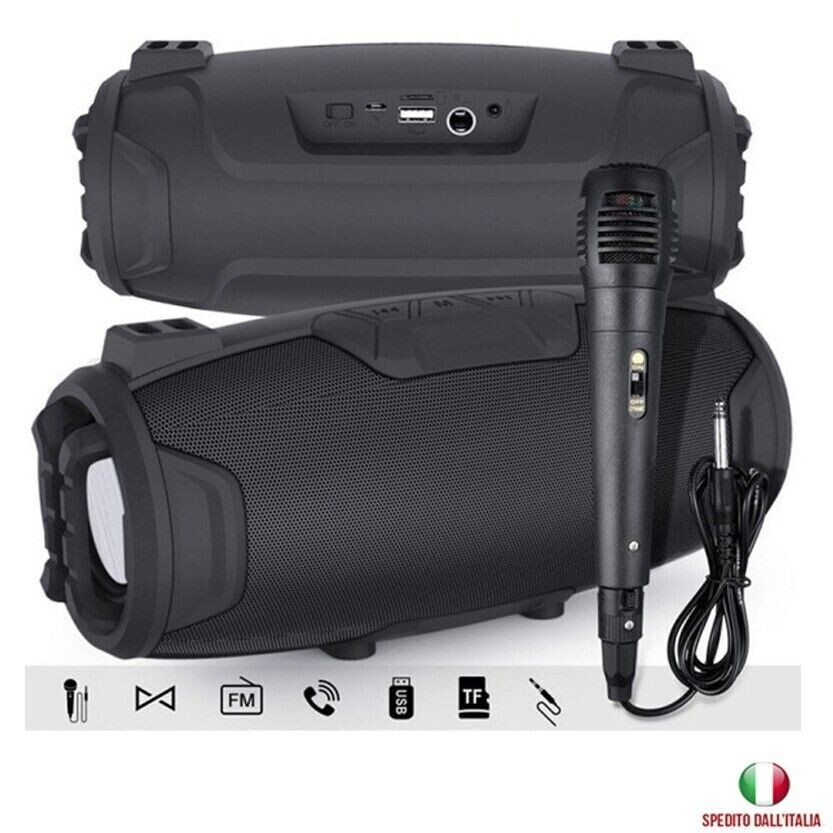 Cassa Bluetooth Karaoke con Microfono Portatile USB SD Radio FM