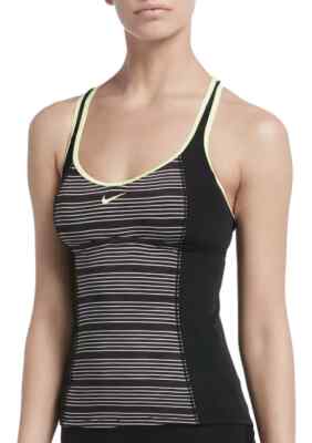 Nike Women's Heather Striped Tankini Swim Top, Black, Small
