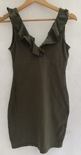Khaki Fitted Frilly Neck Dress Size S
