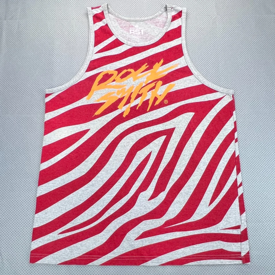 Rocksmith RS1 Shirt Mens XL Red Gray Zebra Stripe Graphic Logo USA Made Tank Top - Image 2 of 4