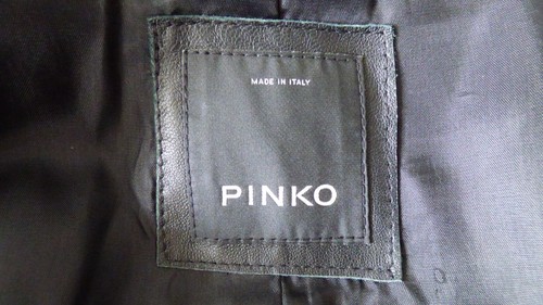 PINKO Biker Jacket Unusual Black Lamb Leather Mesh Fishnet Sleeve Size UK 12 - Picture 9 of 12