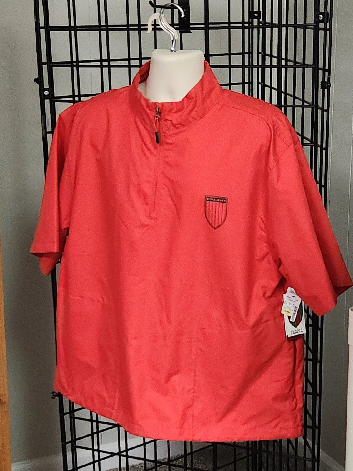 Faldo Claret & Green Rain Zip Jacket Coat bright red Size Large unisex packable