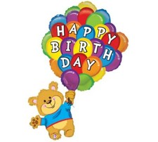 Oso de Peluche Sostiene Ramo Grande 42" Mylar Lámina Globo Grande Feliz Cumpleaños Fiesta