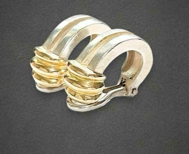 Tiffany & Co. Grooved Hoop Earrings Gold 750 Silver 925 - Image 2 of 4