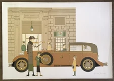 Original lithograph Denis-Paul Noyer Hotel Crillon Violons Numbered Car