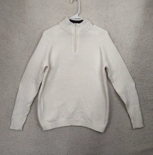 82 Zero Women Sweater Large Cream 100% Cotton Long Sleeve 1/4 Zip Up Pullover