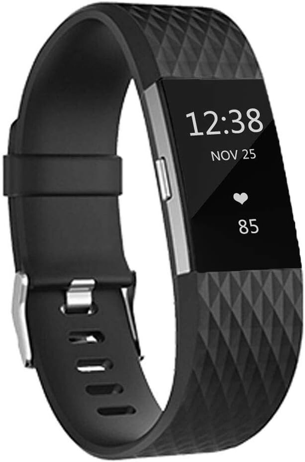 INF Sport Band Compatible With Fitbit Charge 2 - Small, Black Silicone Replacement Strap With Stainless Clasp