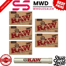 RAW Classic 300's 1 1/4 1.25 Size Rolling Papers  5pk RAW Metal Tube
