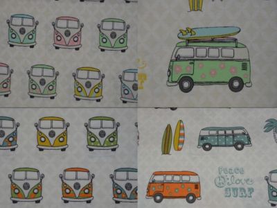 Baumwollstoff mit VW-Bus Bulli 50 x 140 cm Deko Dekostoff