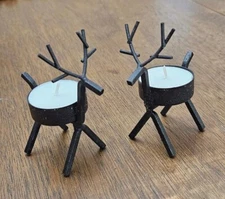 Set of 2 Metal Reindeer Tea Light Holders WITH Tealights - Christmas