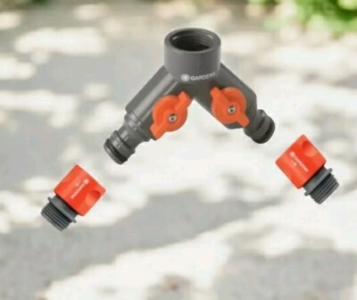 Gardena 5/8 & 1/2 Nylon/ABS Hose 2-Way Shut-off Valve Female/Quick Connect