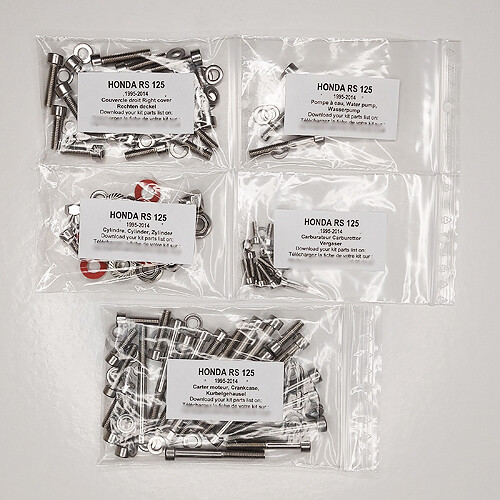 Visserie moteur Honda RS 125 kit complet de vis allen en inox pour modèles 1995 à 2014