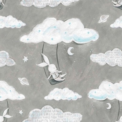 3 Wishes Adventures in the Sky - Digital by Bianca Pozzi 14655 Gray Swing Cotton