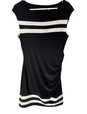Lauren Ralph Lauren Black White Striped Bodycon Ruched Dress Women's Size 14
