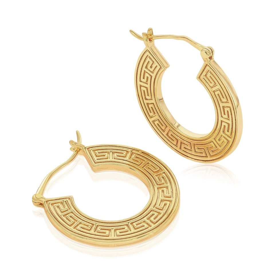 Pendientes colgantes unisex enchapados en oro amarillo de 14K de diseño griego para mujer Foto 2 de 3