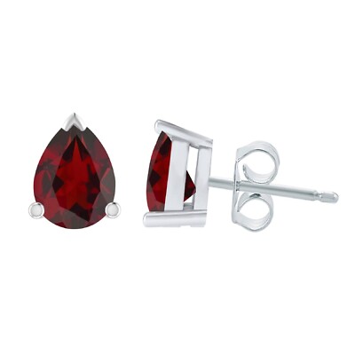1,50Ct Birnenschliff Natur Granat 14K Weißgold vergoldet Solitär Ohrstecker 925