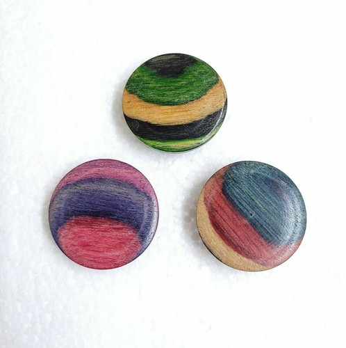 Quirky Colourful Wooden Button 20mm 21mm 25mm Shank Groovy Stripe Boho Hippy Art - Picture 1 of 44