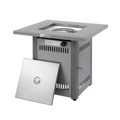 Legacy Heating Gas Fire Pit 24''Hx28'W 50000BTU Square Steel Propane Silver Table