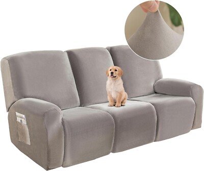 BTTO Relaxsessel Bezug 3 Sitzer 8 Stück Stretch Schonbezüge Grau Sofa Haus