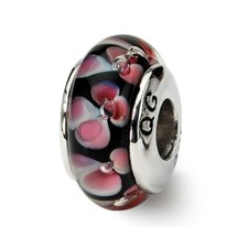 Pink and Black Hand Blown Glass Bead .925 Sterling Silver Reflection Beads