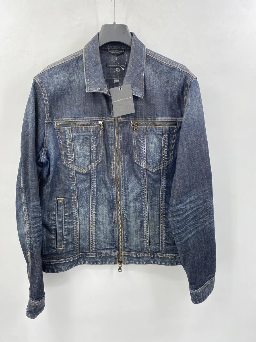 John Varvatos Washed out zip up Denim Jacket size XL F3 eBay