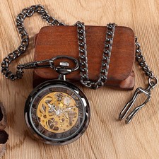 Steampunk Skeleton Mechanical Pocket Watch Pendant Hand-winding Men Women Gifts
