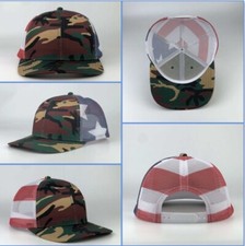 Plain/Blank Trucker Hat with American Flag Mesh On The back Of The Hat