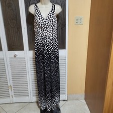 CHAPS Ladies Beautiful Maxi Sleeveless Black White Polka Dot Dress - Size S