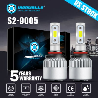 IRONWALLS HB3 9005 LED Bulbs Headlight Kit High Beam Super Bright White 6000K 2x