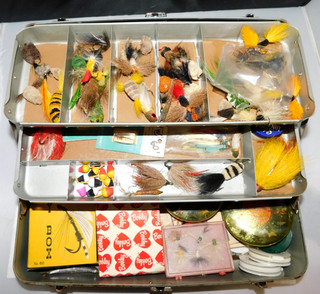 Vintage My Buddy Falls City Metal Tackle Box w/ Lot of Old Fly fishing Tackle