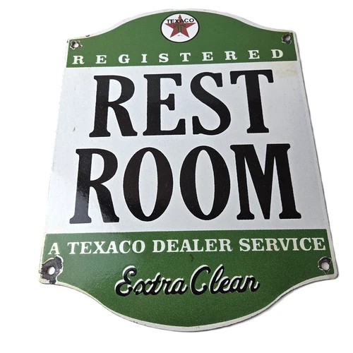 Vintage Texaco Gasoline Sign - Gas Service Rest Rooms Pump Porcelain Sign