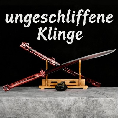Ungeschliffenes Samurai Katana 103,5cm   Rot-Schwarz, dekorativ für Sammler
