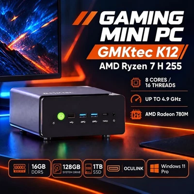 GMKtec K12 Ryzen 7 H255 | AMD Radeon 780M | OCuLink | Gaming Mini PC | 16GB/1 TB - Bild 1 von 4