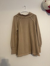 We The Free Beige Waffle-Knit Pullover Sweater Mock Neck Ribbed XS