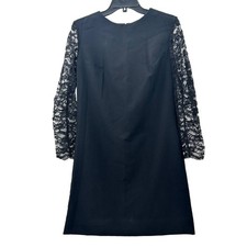 Vintage Black Evening Round Neck Zip Up Dress Lace Long Sleeves