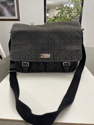 Coach Large Black Canvas & Leather Messenger Diaper Bag Satchel