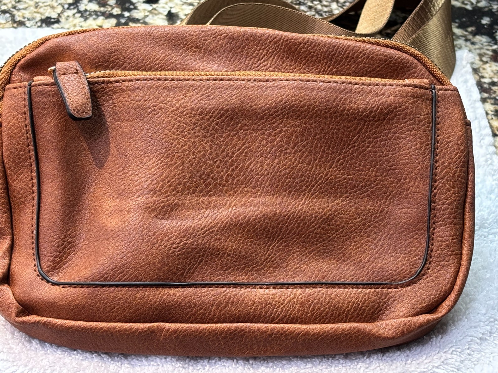 Stylish Brown & White Faux Leather Fanny Pack / Crossbody Belt Bag –