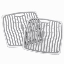 2 Pack Gray Kitchen Sink Protector Mats 12.5x11.25 Raised Feet Grid Design
