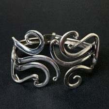 Vintage Monet Hinged Cuff Fork Bracelet Bent Fork Silver Plated Signed