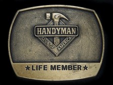 TE05132 VINTAGE 1996  HANDYMAN CLUB OF AMERICA LIFE MEMBER  TOOLS BELT BUCKLE