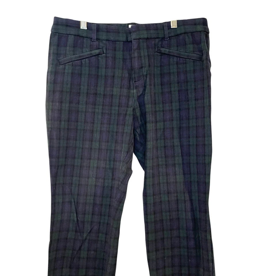 Pantalones al tobillo Gap para mujer 12 Curvy Signature ajustados verde marino a cuadros tiro alto Foto 3 de 4