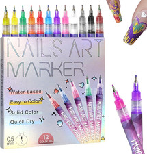 12 Colors Nail Art Pens Set, Nail Art Markers Polish Pen for 3D Nail Art, Drawin