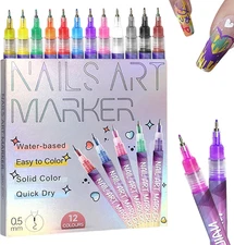 12 Colors Nail Art Pens Set, Nail Art Markers Polish Pen for 3D Nail Art, Drawin