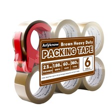 6 Rolls Heavy Duty Brown Packing Tape With 1 Dispenser 1.88 In x 60 Yd 2.5 Mil