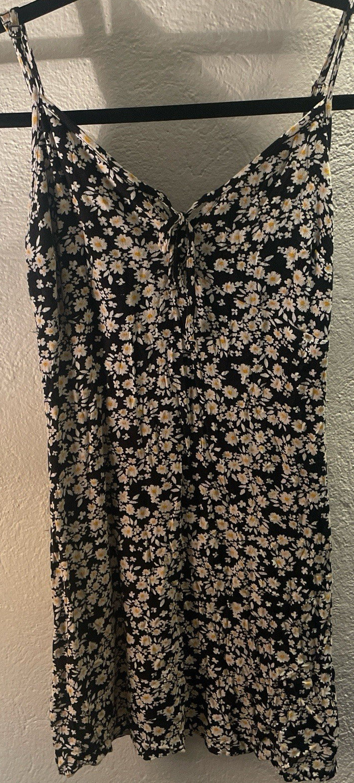 Hollister Floral Black White Yellow V-Neck Spaghetti Strap Sundress Size XS