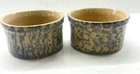 Pair VTG RRP Co. Roseville Ohio Pottery Blue Spongeware Small Bowl/Ramekin Crock