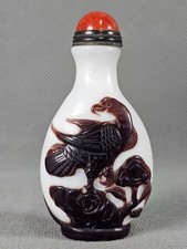 Chinese Hawk Monkey Carved Peking Overlay Glass Snuff Bottle